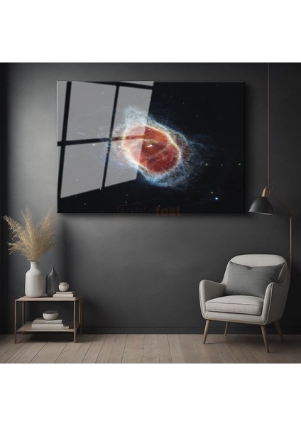 Kozmik Nebula - Uzayın Derinliklerinde Kızıl Parıltı Cam Tablo