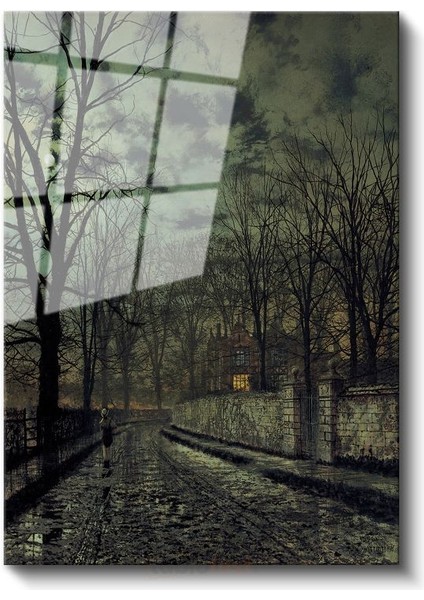 John Atkinson Grimshaw - Ay Işığında Yol Cam Tablo