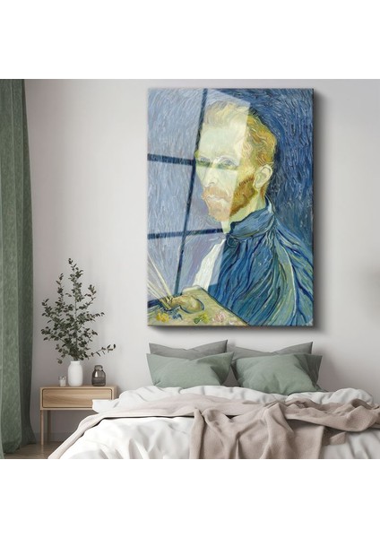 Vincent Van Gogh - Mavi Otoportre Cam Tablo