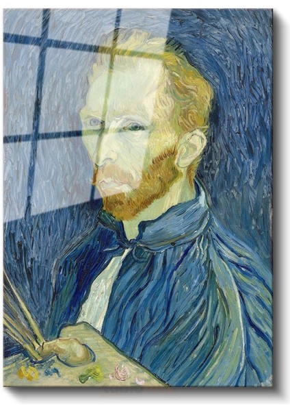Vincent Van Gogh - Mavi Otoportre Cam Tablo