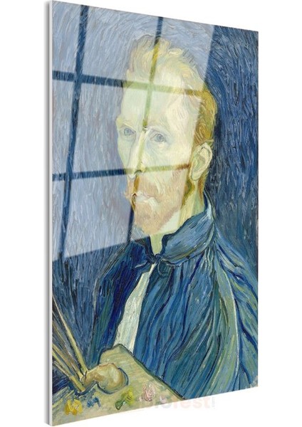 Vincent Van Gogh - Mavi Otoportre Cam Tablo