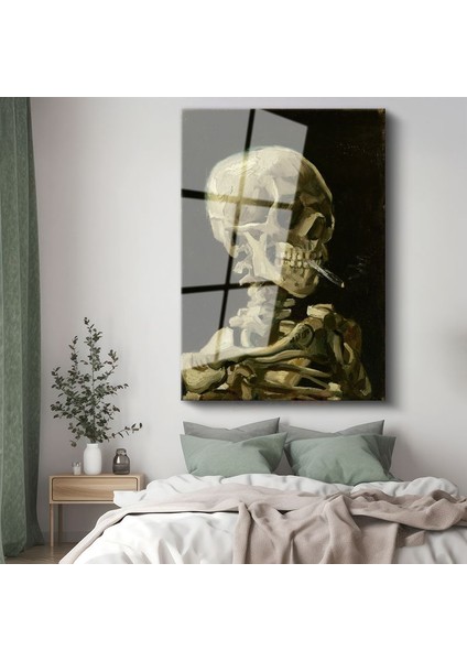 Vincent Van Gogh - Sigara Içen Kafatası Cam Tablo