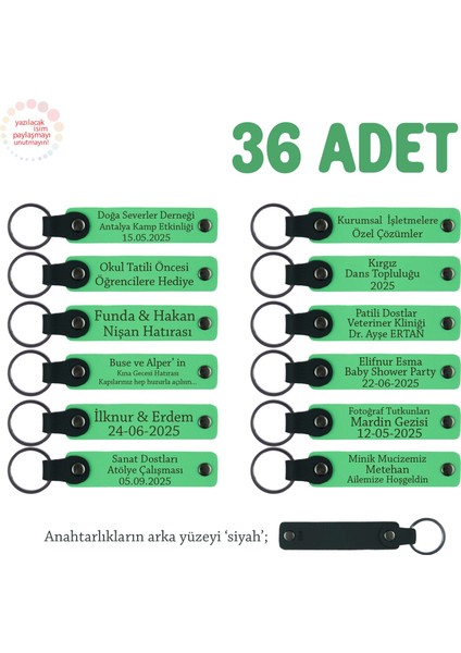 Üniversite Kulüp Etkinliğine 36'lı Set, Üzerine Isim Yazılabilir Hediyelik Anahtarlık, F Yeşil & Syh