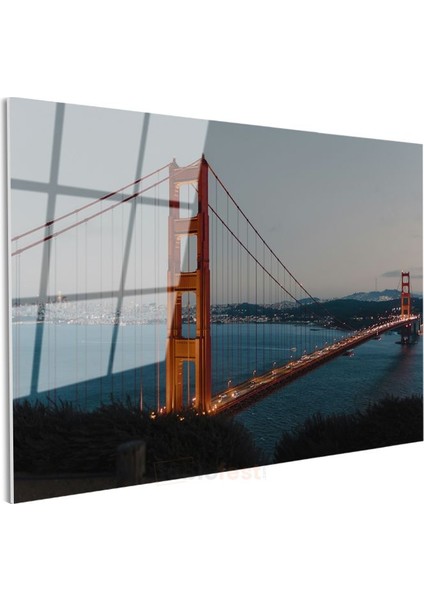Golden Gate Köprüsü - Akşam Manzarası Cam Tablo