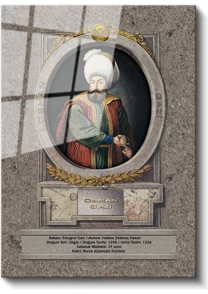 Osmanlı Padişahları - Osman Gazi Portresi Cam Tablo