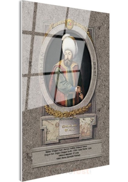 Osmanlı Padişahları - Osman Gazi Portresi Cam Tablo