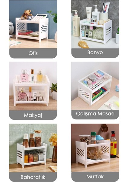 2'li Beyaz Çok Katlı Banyo ve Makyaj Rafı, Düzenleyici Stand