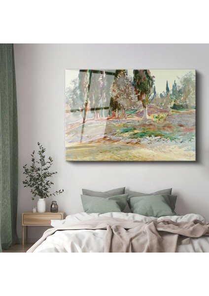 John Singer Sargent - Selvi Ağaçları Cam Tablo