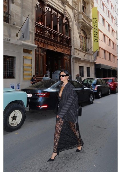 Siyah Çizgili Oversize Ceket