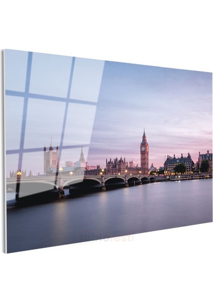 Westminster Sarayı - Nehir Kıyısı Manzarası Cam Tablo modelleri