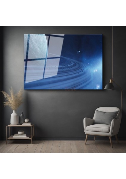 Satürn Halkaları - Kozmik Gezegen Işıltısı Cam Tablo