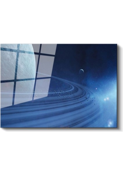 Satürn Halkaları - Kozmik Gezegen Işıltısı Cam Tablo fiyatları