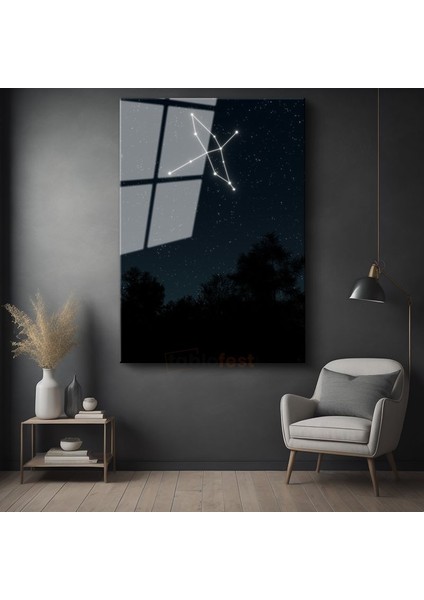Takımyıldız - Gece Gökyüzünde Parlayan Yıldız Deseni Cam Tablo