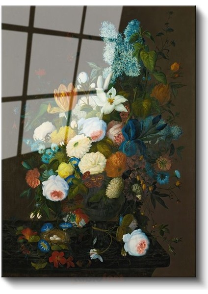 Jan Davidsz De Heem - Bahar Çiçekleri Natürmortu Cam Tablo