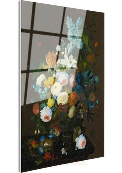 Jan Davidsz De Heem - Bahar Çiçekleri Natürmortu Cam Tablo