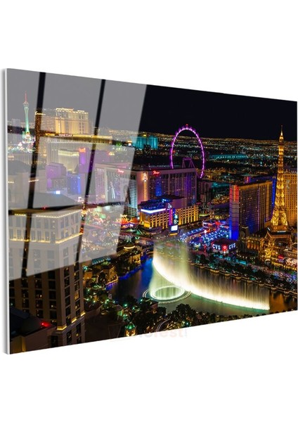 Las Vegas Gece Manzarası - Renkli Işıklar Cam Tablo modelleri