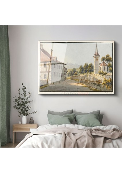 Johann Ludwig Aberli - Isviçre Köyü Cam Tablo