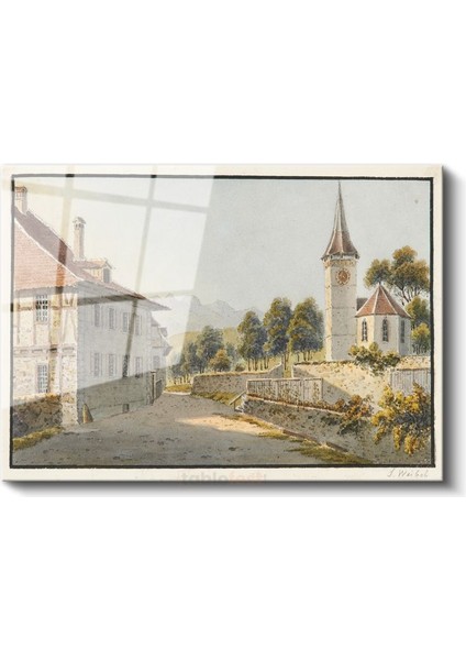 Johann Ludwig Aberli - Isviçre Köyü Cam Tablo fiyatları