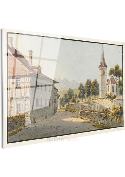 Johann Ludwig Aberli - Isviçre Köyü Cam Tablo modelleri