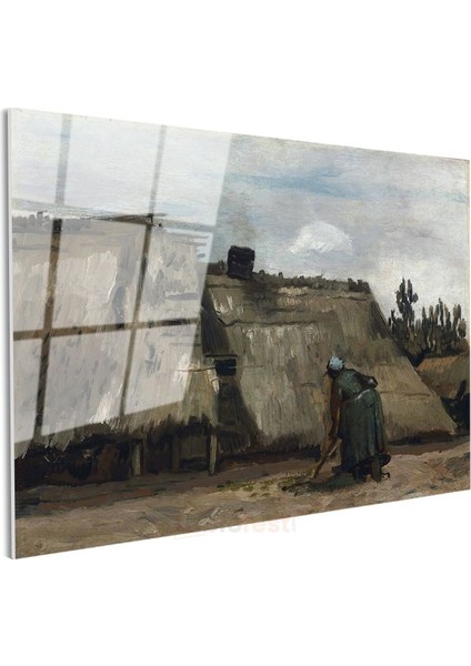 Vincent Van Gogh - Saman Çatılı Kulübe Cam Tablo modelleri
