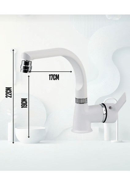 Beyaz Delta Lavabo Bataryası Oynar Başlıklı Banyo Bataryası Çift Su Girişli Lavabo Musluğu