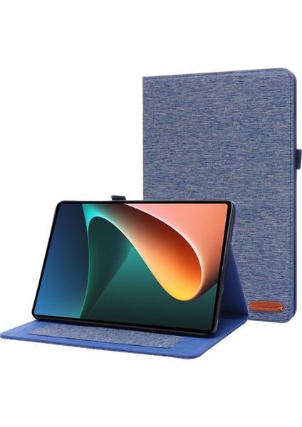 Xiaomi Pad 5/pad 5 Pro Kumaş Doku Tablet Kılıfı Tam Vücut Koruma Pu Deri Kart Tutucu Folio Stand Kapağı-Mavi (Yurt Dışından)