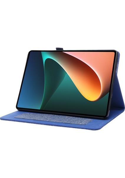Xiaomi Pad 5/pad 5 Pro Kumaş Doku Tablet Kılıfı Tam Vücut Koruma Pu Deri Kart Tutucu Folio Stand Kapağı-Mavi (Yurt Dışından) modelleri