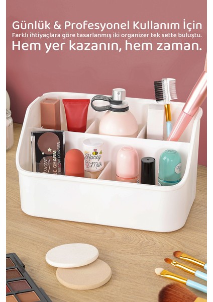 Beyaz Çok Amaçlı 2'li Makyaj ve Aksesuar Organizer Seti fırsatları
