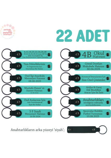 Mezuniyet Kutlaması Için 22'li Anahtarlık Seti, Sadece Size ve Öğrenciye Özel, Turkuaz & Siyah