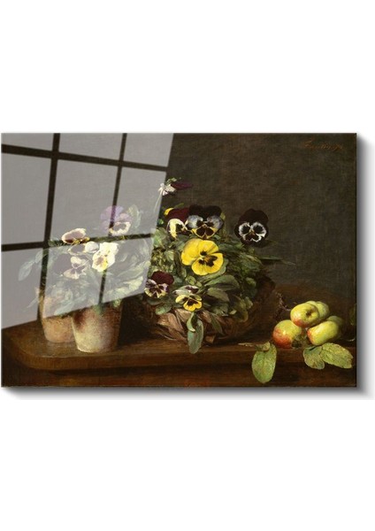 Henri Fantin-Latour - Hercai Menekşeler ve Elmalar Cam Tablo fiyatları