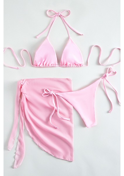 Pareolu Bağlamalı 3'lü Bikini Takım Set (Çıkartılabilir Kaplı) fiyatları