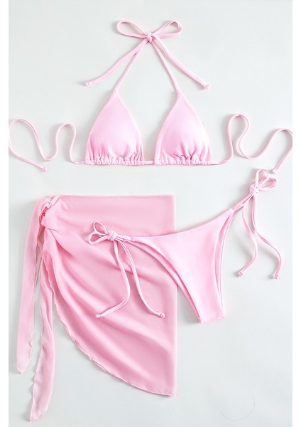 Pareolu Bağlamalı 3'lü Bikini Takım Set (Çıkartılabilir Kaplı) modelleri