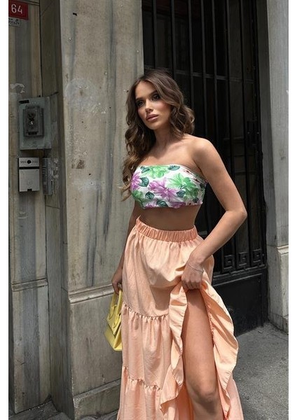 Audrey Fıfrlı Yırtmaç Detay Etek 4037 fırsatları