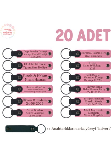 Pembe & Lacivert, Eğitimcilerden Öğrencilerine Özel Hediye 20'li Set, Isimler Yazılabilen Anahtarlık