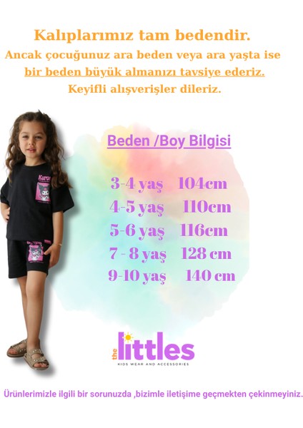 Kız Çocuk Kuromi Model Beli Lastikli Bağcıklı Sırt Baskılı Siyah Şortlu Alt Üst Pamuklu Takım fiyatları