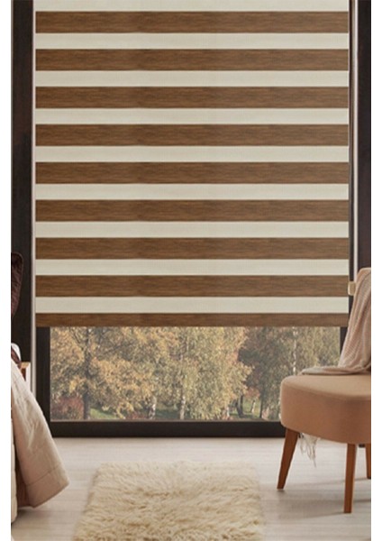 Zebra Stor Perde Koyu Ahşap Desen Alüminyum Kasa