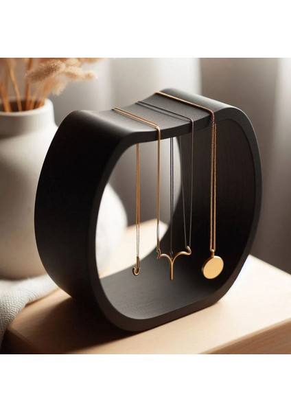 Modern Siyah Takı Tutucu, Masaüstü Kolye Organizer, Şık ve Zarif Tasarım