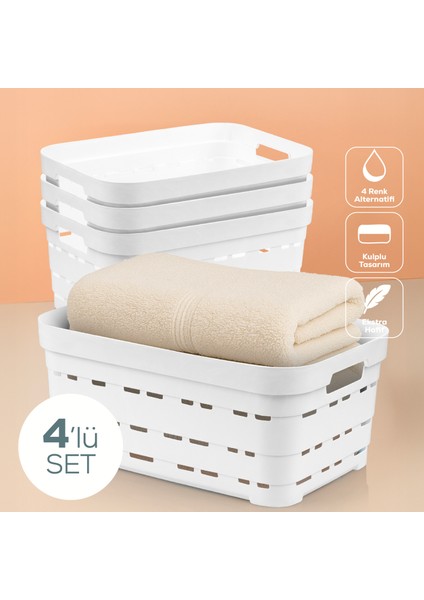 4'lü 10,8 Litre Delikli Saklama Kutusu Beyaz