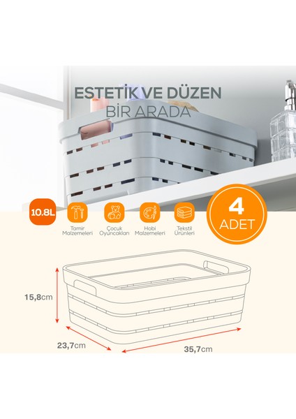 4'lü 10,8 Litre Delikli Saklama Kutusu Beyaz