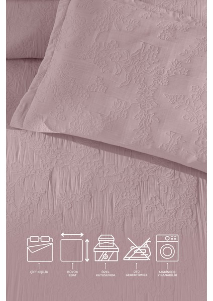 Nice Çift Kişilik Yatak Örtüsü 3 Parça (240X250 Cm) Gülkurusu