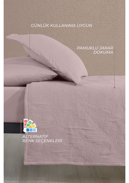 Nice Çift Kişilik Yatak Örtüsü 3 Parça (240X250 Cm) Gülkurusu