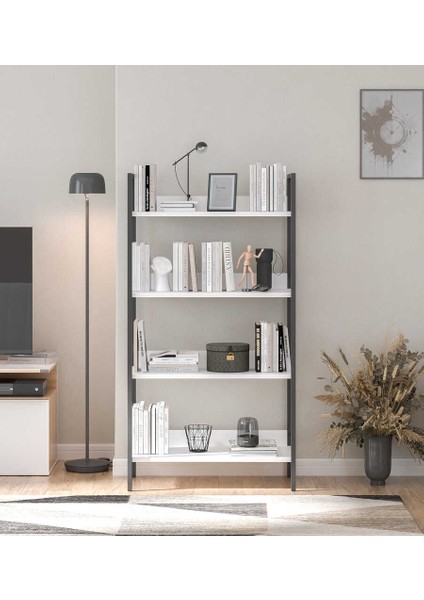 Profile 4 Raflı Kitaplık - Diamond Beyaz/siyah 73X136X35 cm fiyatları