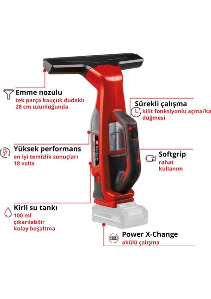 Akülü Cam Temizleme Makinesi BRILLIANTO Power X-Change (18V, 28 cm emici başlık, iz bırakmadan temizlik, mikrofiber bezli sprey şişe dahil, akü dahil değildir) - 3437100 modelleri