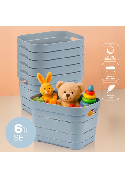 6'lı 5 Litre Delikli Saklama Kutusu Mavi