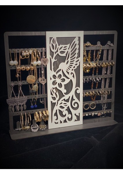 Çizgili Siyah Beyaz Ahşap Küpe ve Takı Standı, Organizer ve Sergileme Rafı