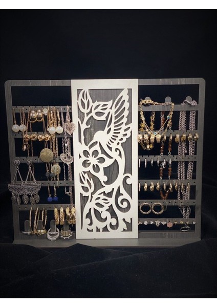 Çizgili Siyah Beyaz Ahşap Küpe ve Takı Standı, Organizer ve Sergileme Rafı modelleri