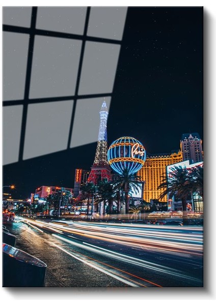 Las Vegas Bulvarı - Gece Işıkları ve Mimari Ikonlar Cam Tablo