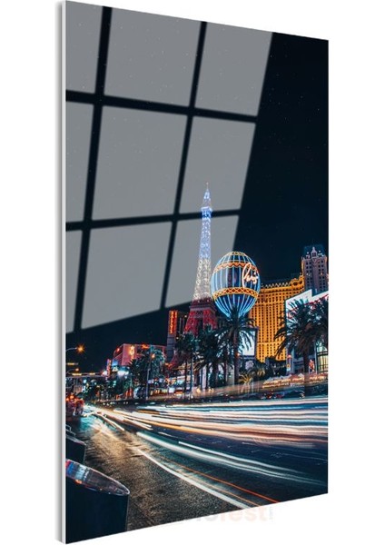 Las Vegas Bulvarı - Gece Işıkları ve Mimari Ikonlar Cam Tablo