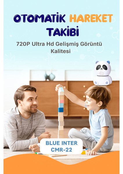 Cmr- 22 Panda Güvenlik Kamerası – 360° Dönüş, Gece Görüşü, Hareket Takipli, Çift Yönlü Ses
