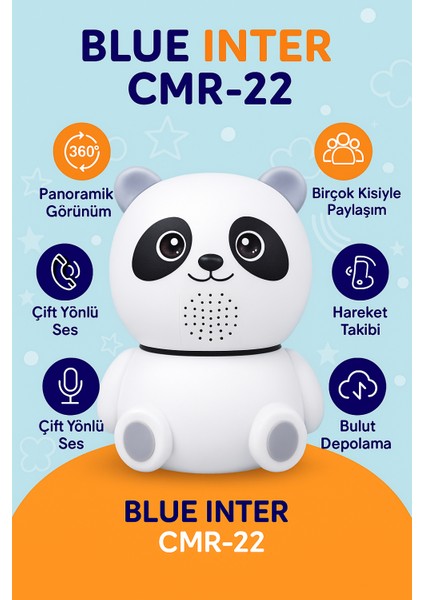 Cmr- 22 Panda Güvenlik Kamerası – 360° Dönüş, Gece Görüşü, Hareket Takipli, Çift Yönlü Ses